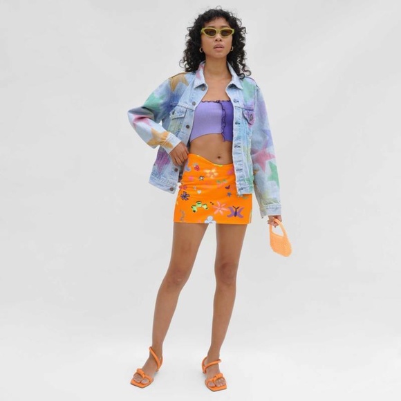 Collina Strada Wave Mini Skirt in Orange Doodle Size Small Gently Used - Picture 3 of 7